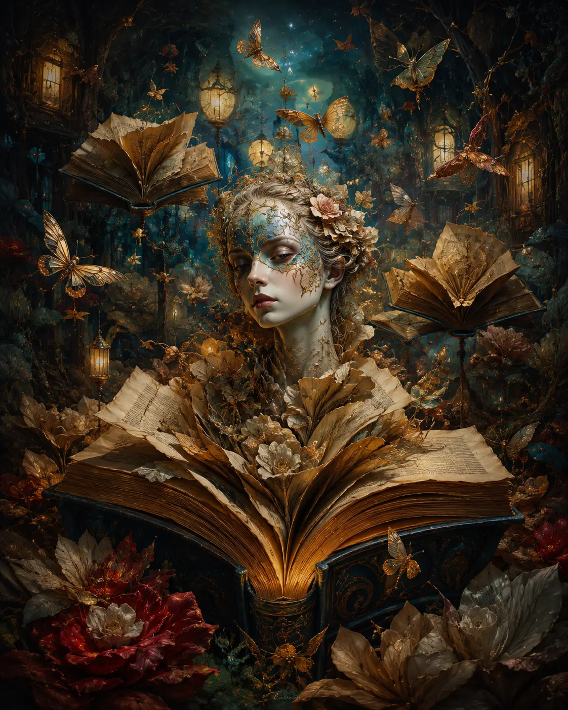 The Library of Wings — Surrealism artwork by RORISPRINTS